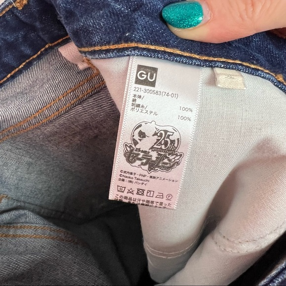 Sailor Moon Meets GU Cropped Fray Hem Jeans, size Medium - Picture 8 of 11